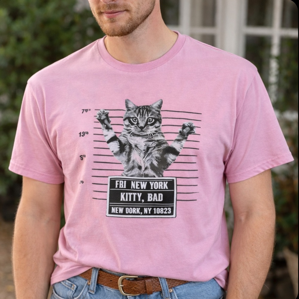 Pink BAD KITTY Police Dept Mug Shot Short-Sleeve T-Shirt Unisex